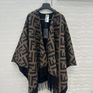 Fendi Reversible FF Logo Cashmere Wrap Shawl with Fringe